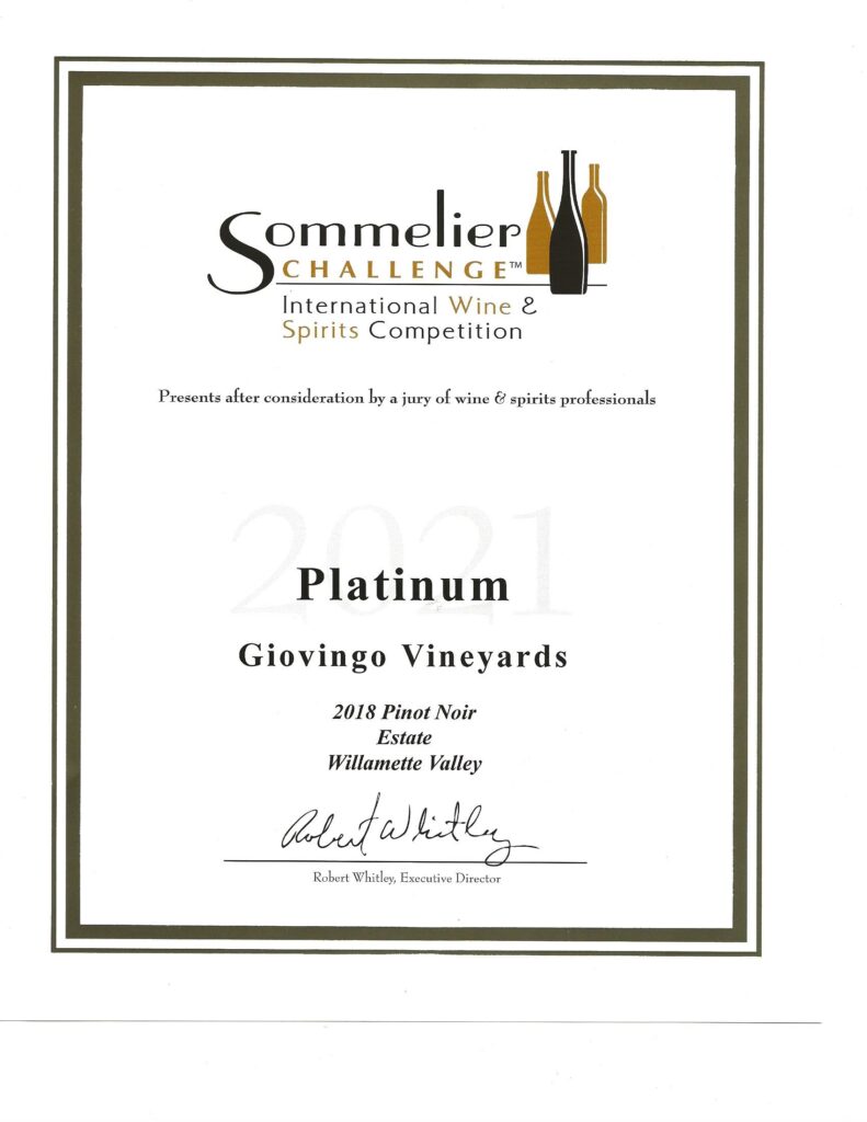 Sommelier Challenge - Platinum - Giovingo Vineyards